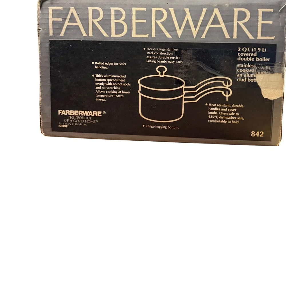 Farberware 2 QT Stainless Steel Covered Double Boiler Aluminum Clad Bottom NIB